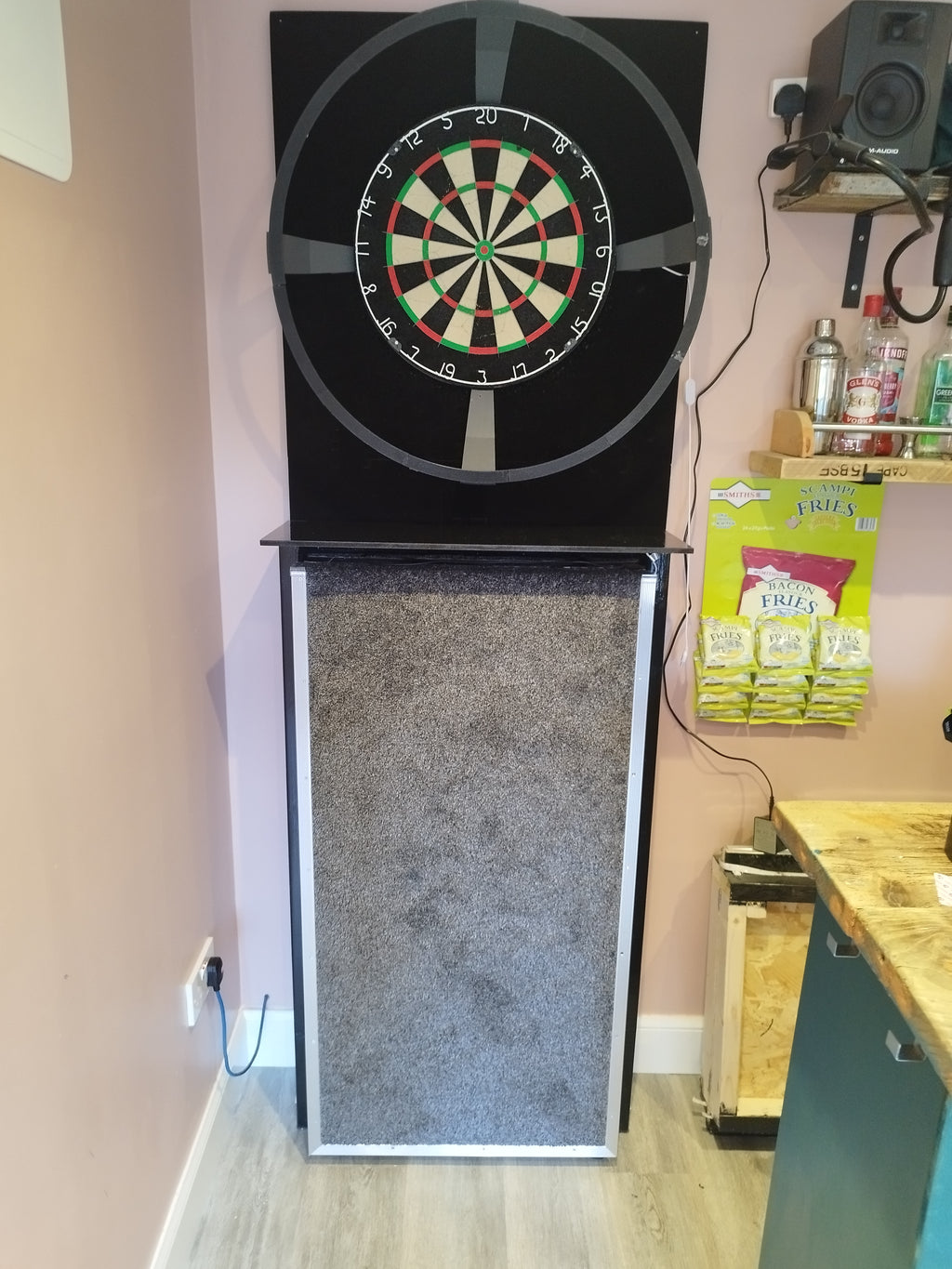 Integrated Wall-Mounted Darts Oche - Handmade Foldable Design